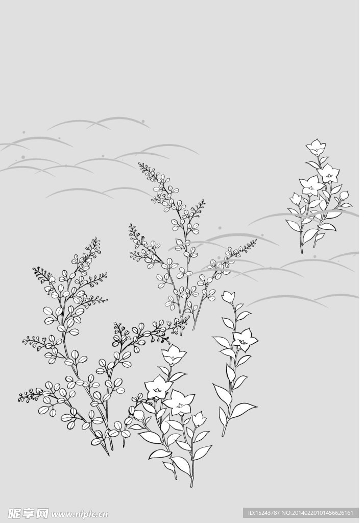 高清日本描线底纹花草