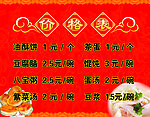 饭店早餐价格表