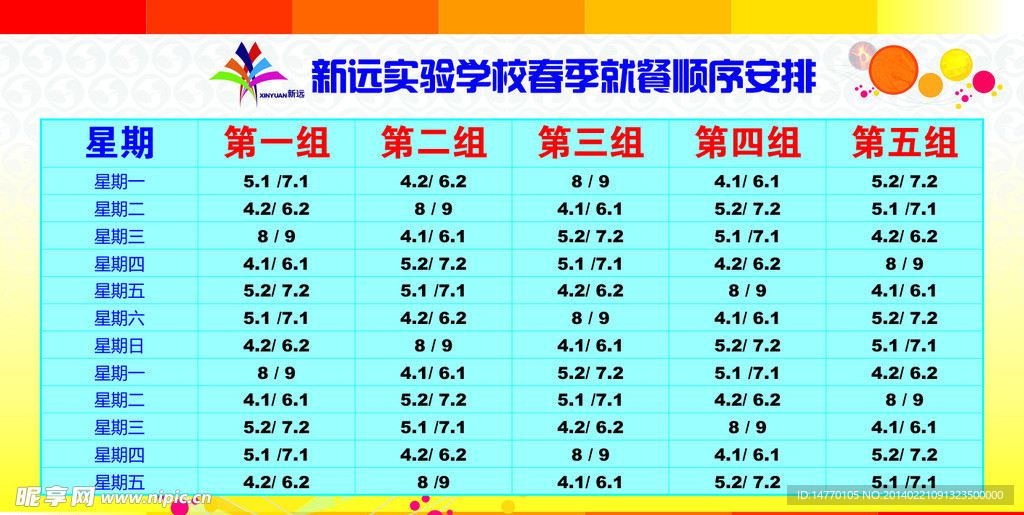 学校食堂表格