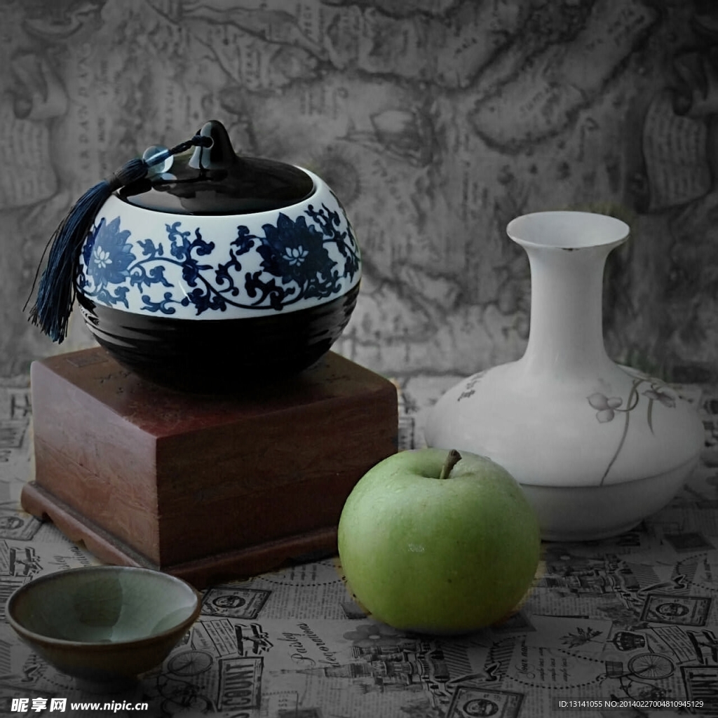 静物 苹果花瓶茶叶罐