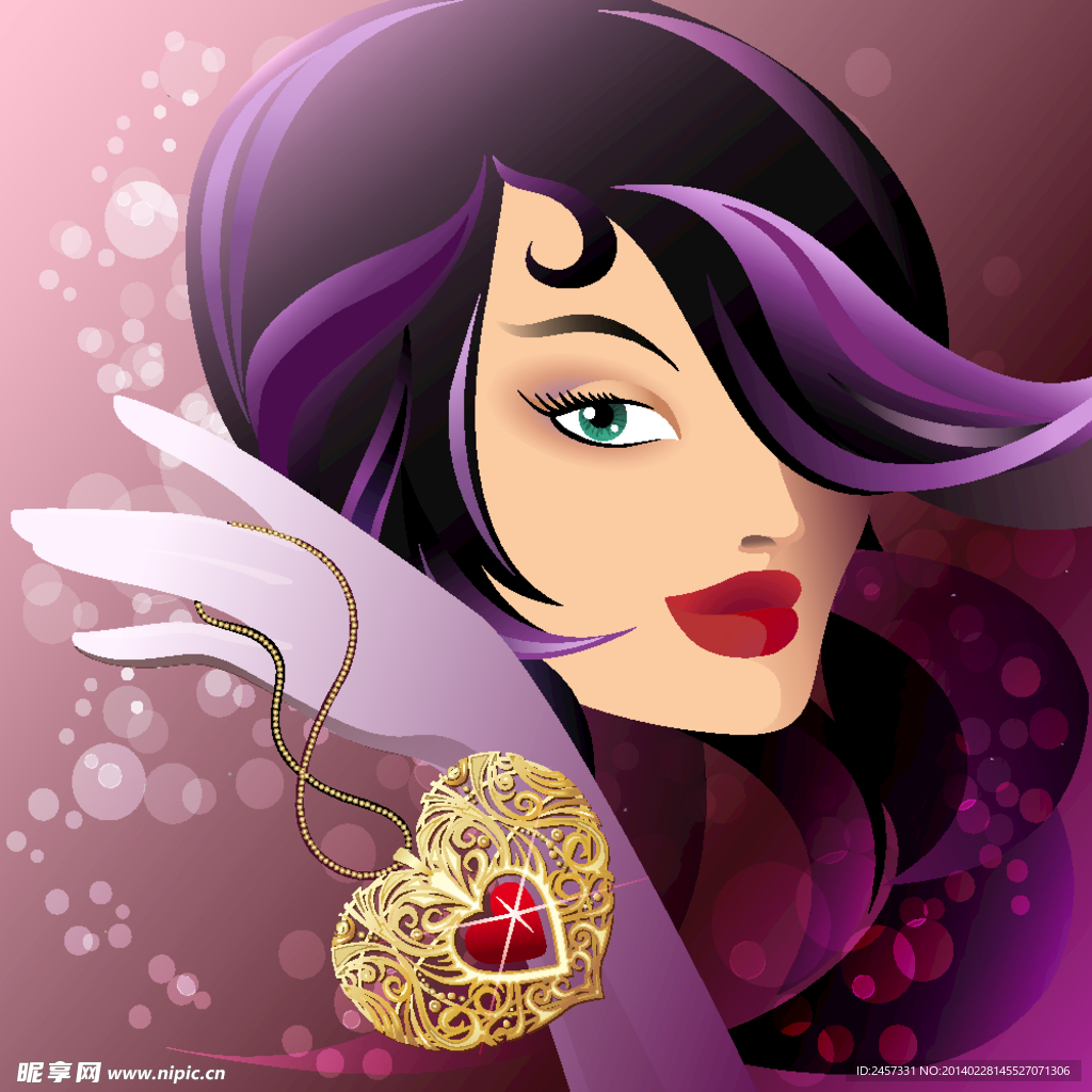 卡通美女爱心