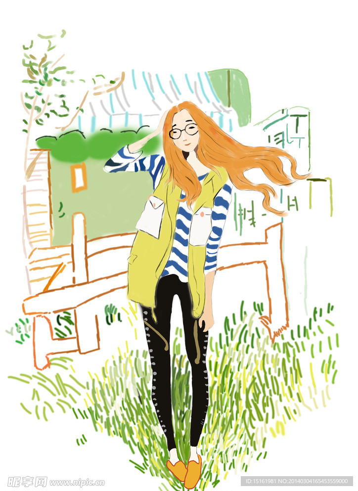 手绘女孩 插画