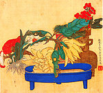 任薰仿古画册八页 灵芝佛手
