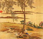 任薰仿古画册八页 柳岸鸣禽