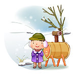 在雪地里烤红薯的孩子
