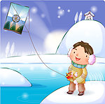雪地里放风筝的孩子