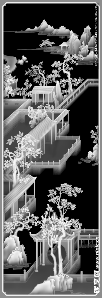 山水顶箱柜灰度图精品