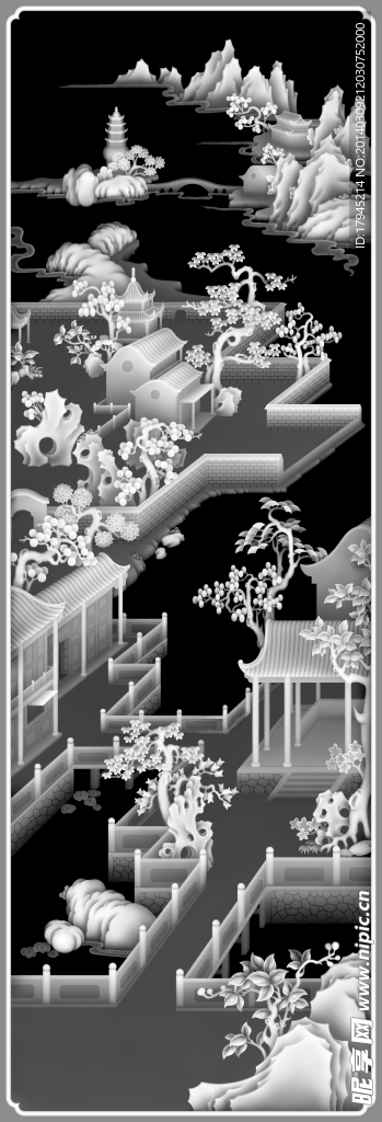 山水顶箱柜灰度图