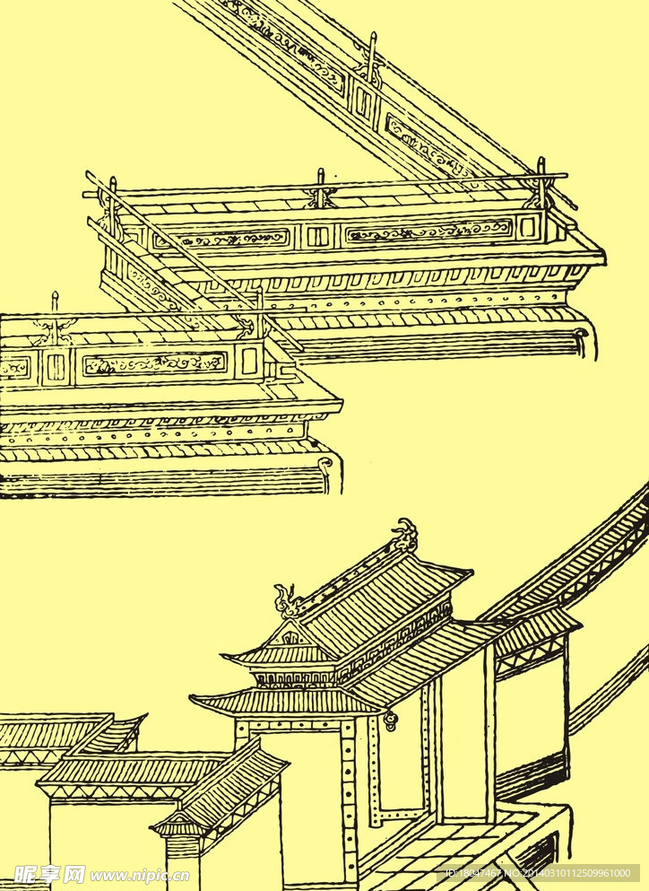国画中式古建筑