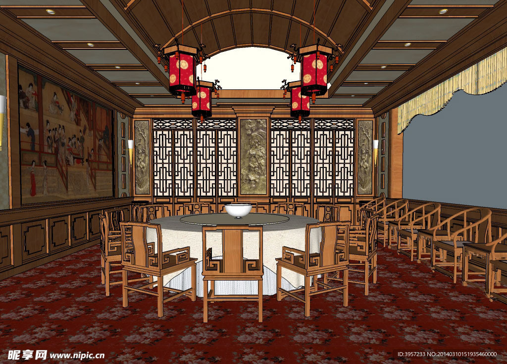 中式宴会厅3D模型