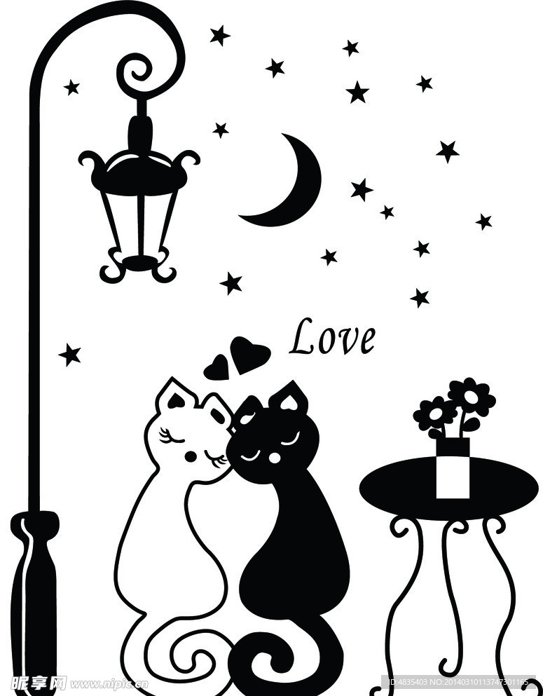 路灯猫桌子星月