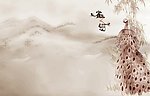 孔雀水墨画