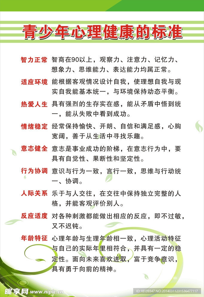 青少年心理健康的标准