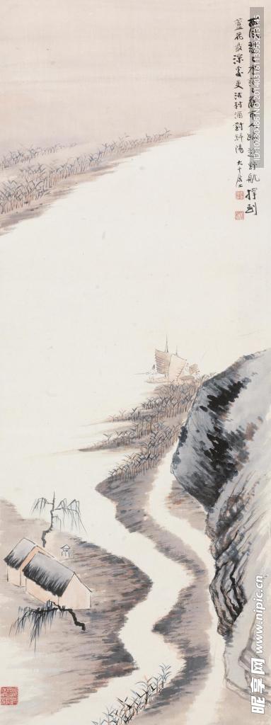 张大千 罢市野航