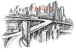 手绘城市建筑 铅笔画