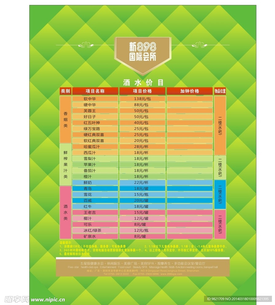 价格表