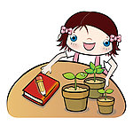 观察盆栽的女孩