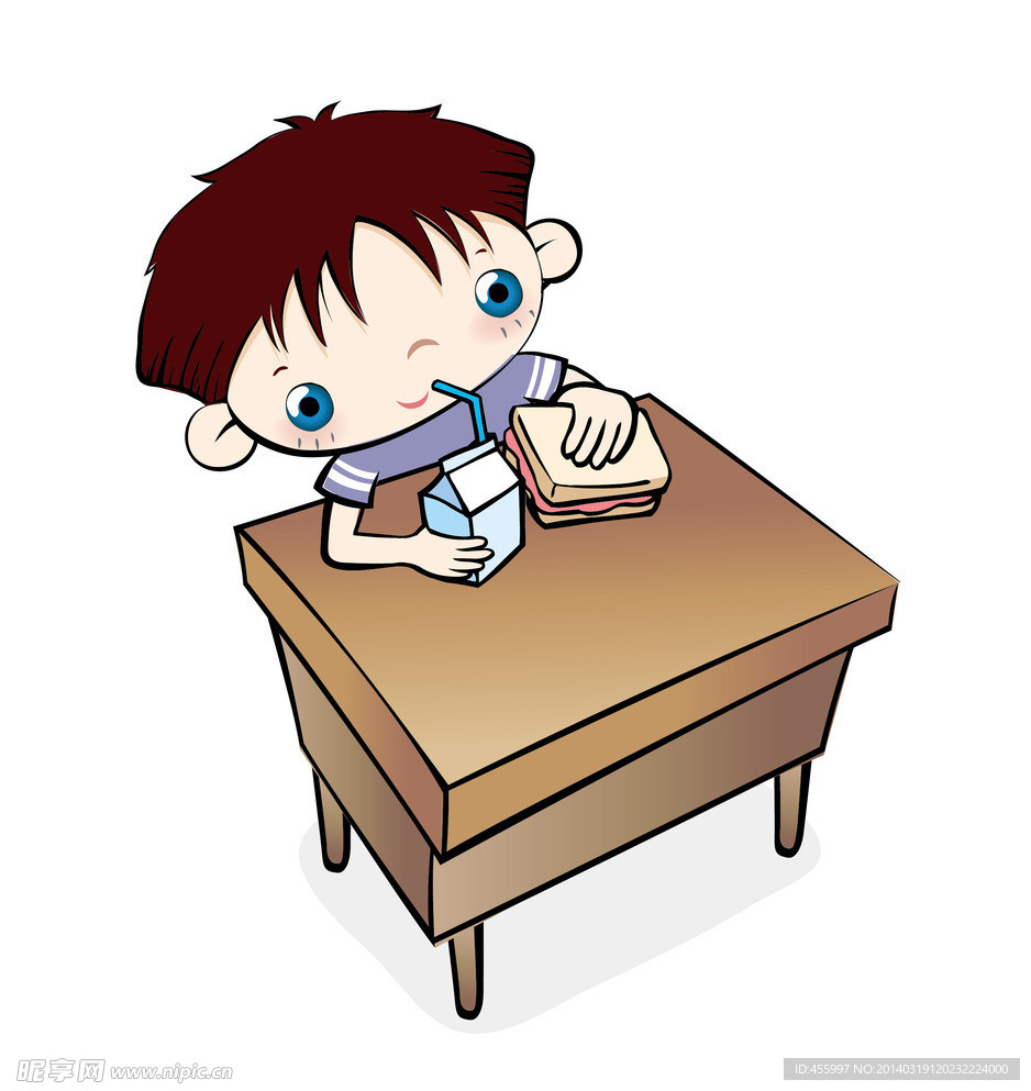 吃三明治喝牛奶的男孩