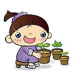 种植盆栽的女孩