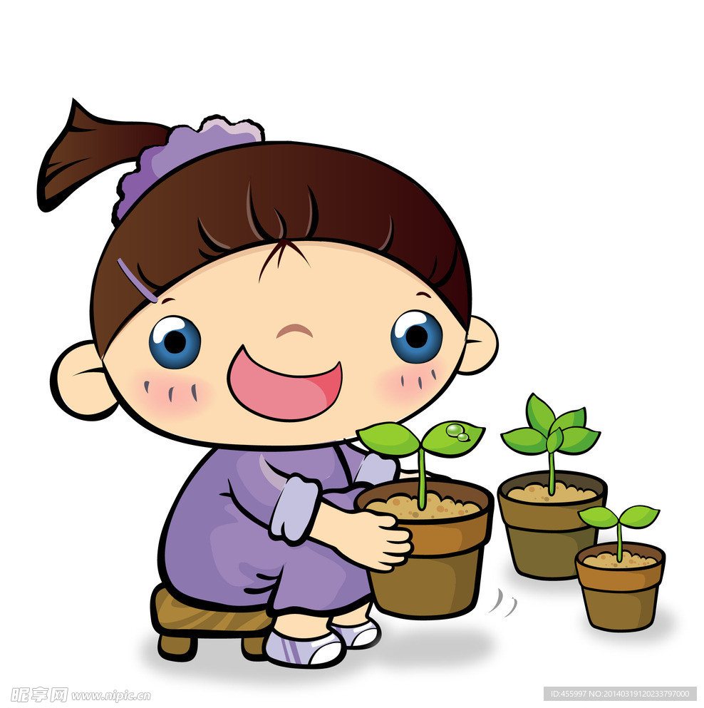 种植盆栽的女孩