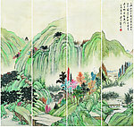 四屏青绿山水