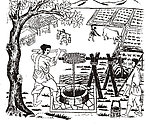 井 牛 挑担矢量图