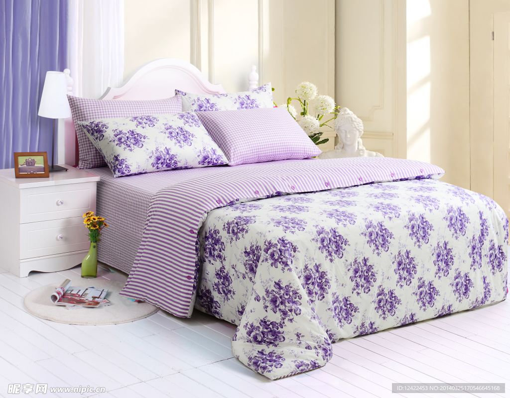 紫色青花花卉床品家纺