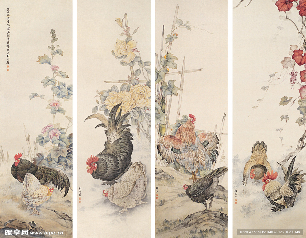 公鸡工笔画