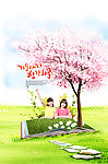 樱花 草地 女孩子