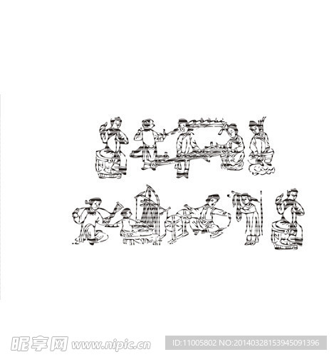 织布作坊 织布线描图