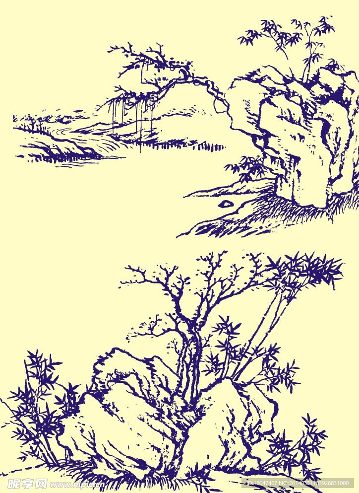 国画山石树木