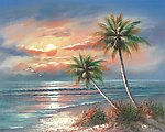 海滩夕阳海景图