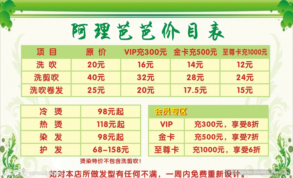 价目表