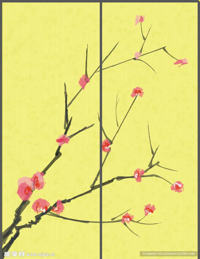 移门 梅花 水墨画