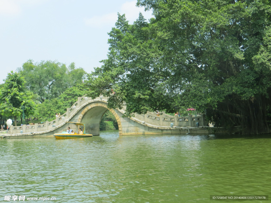 花园公园湖边小桥