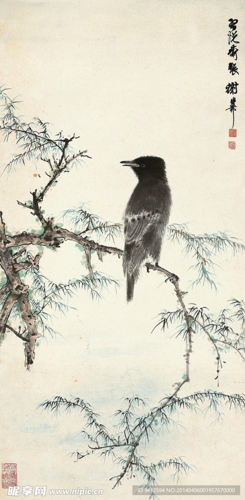 竹影栖禽