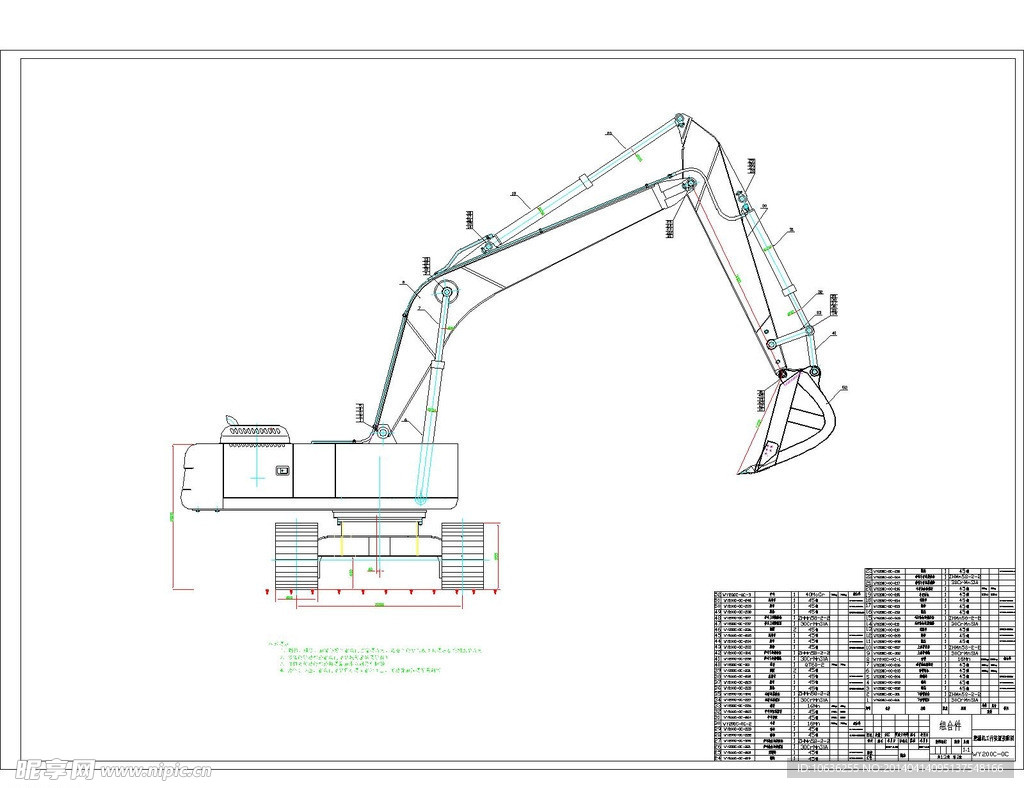 挖掘机的外形图CAD
