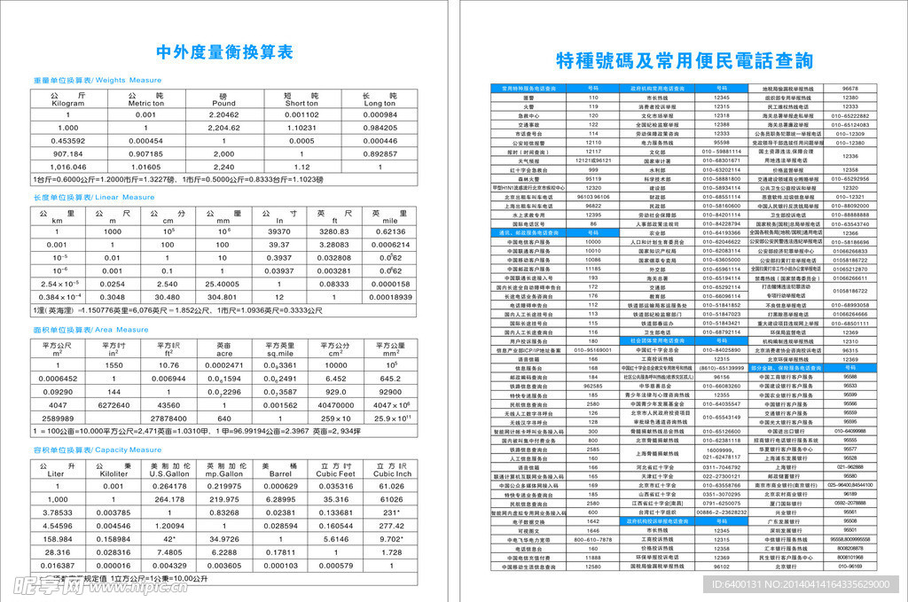 中外度量衡换算表