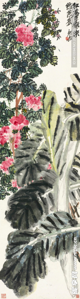 红蔷薇映绿芭蕉