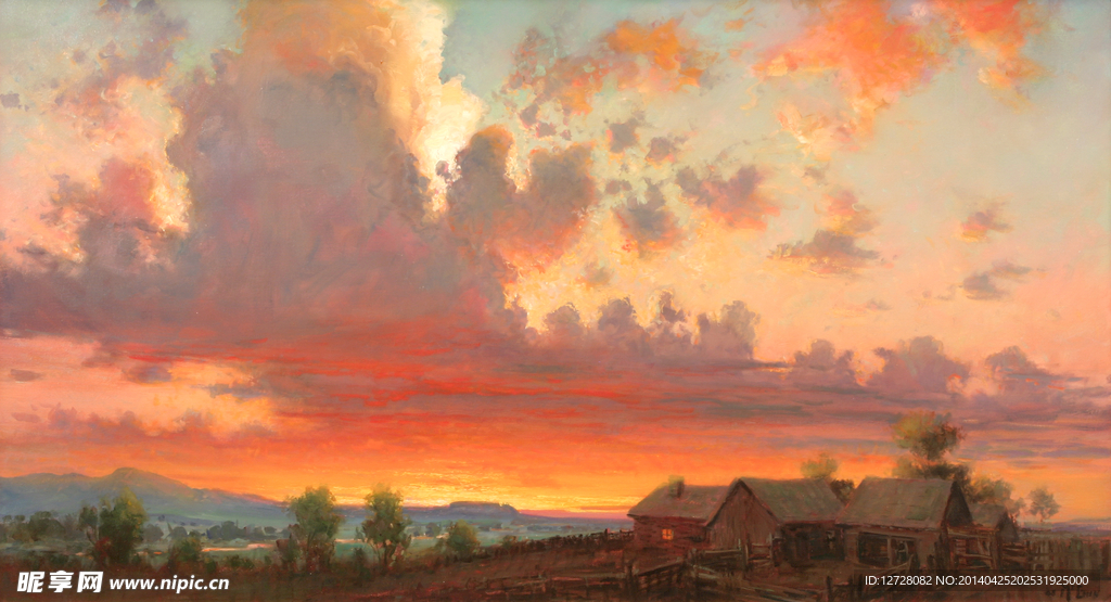 夕阳 油画