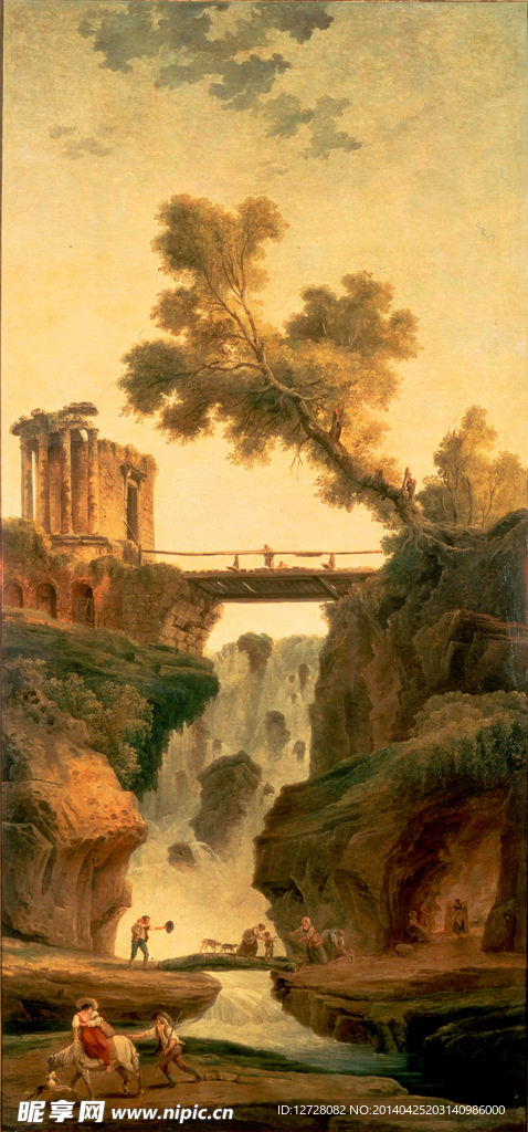 瀑布油画