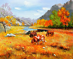 草地 树林 油画