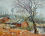 枯树 农村 油画