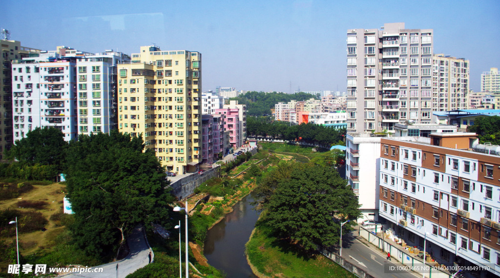 城市河流 高空摄影