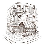 手绘素描建筑街道楼房