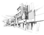 手绘素描建筑街道
