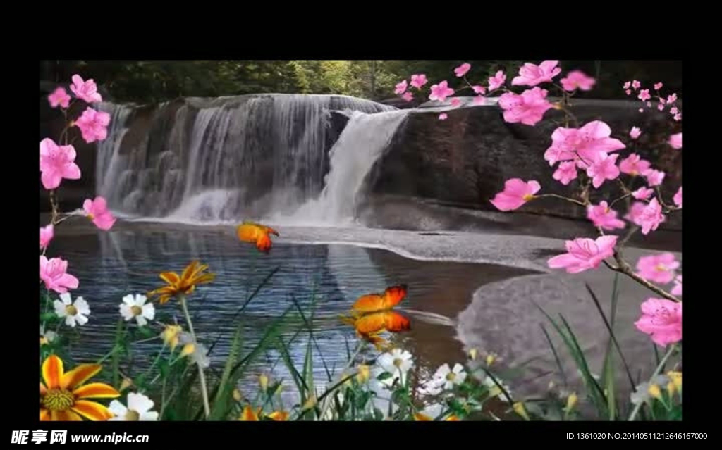 花朵蝴蝶水池视频素材