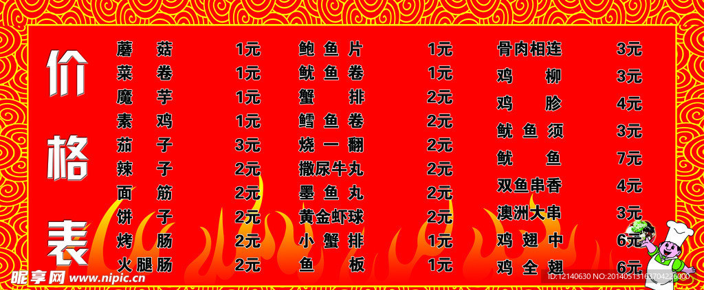 价目表