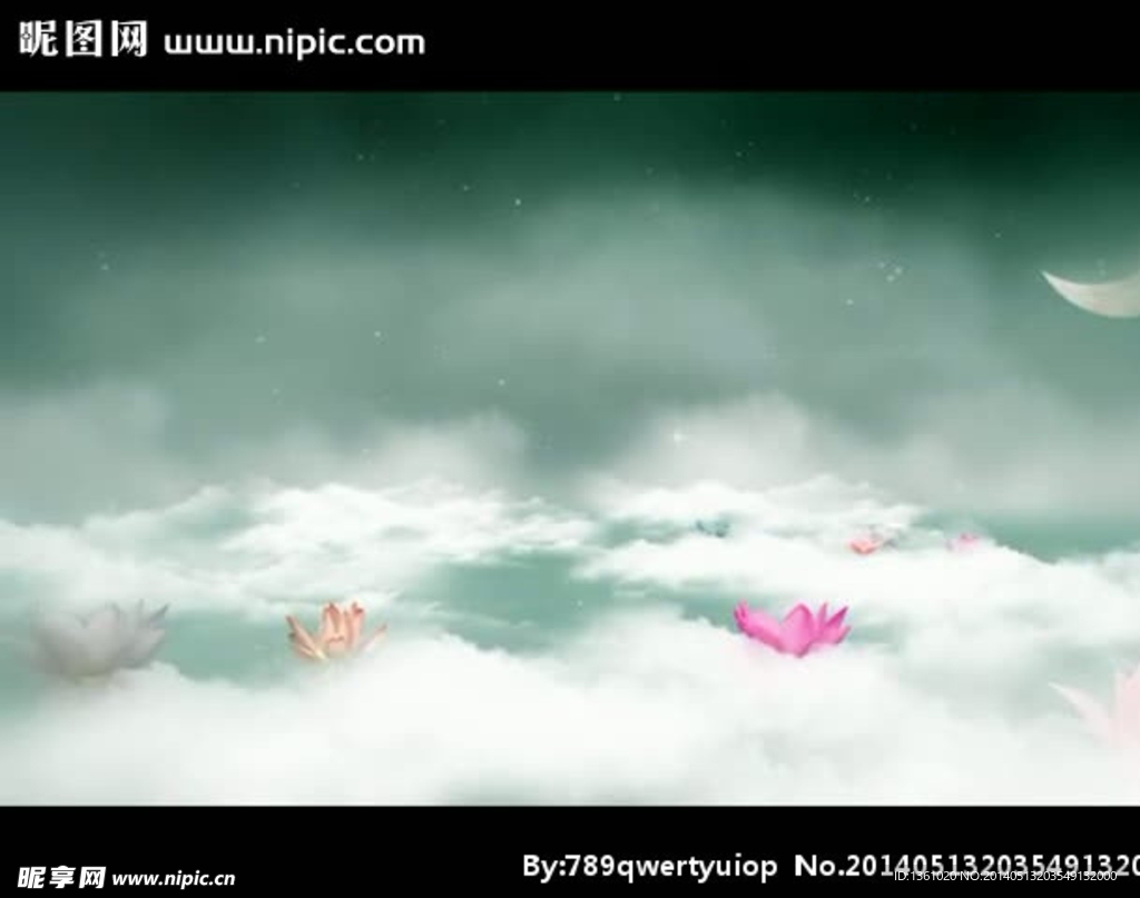 云雾月亮花朵视频素材