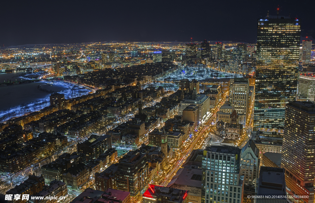 美国波士顿夜景全景